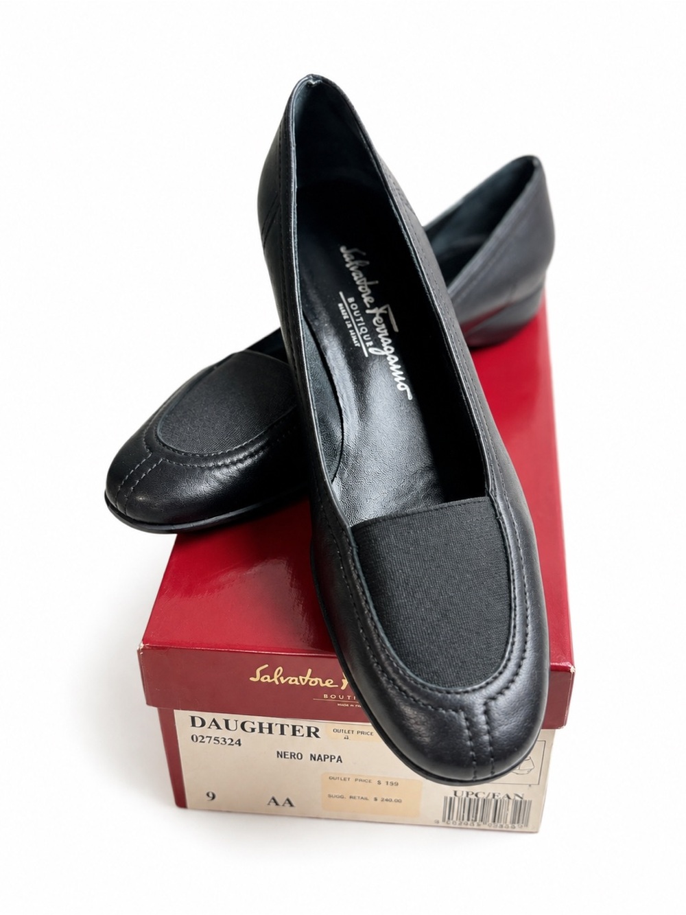 Salvatore Ferragamo Boutique Daughter Black Nappa Leather Flats Size 9 AA Italy